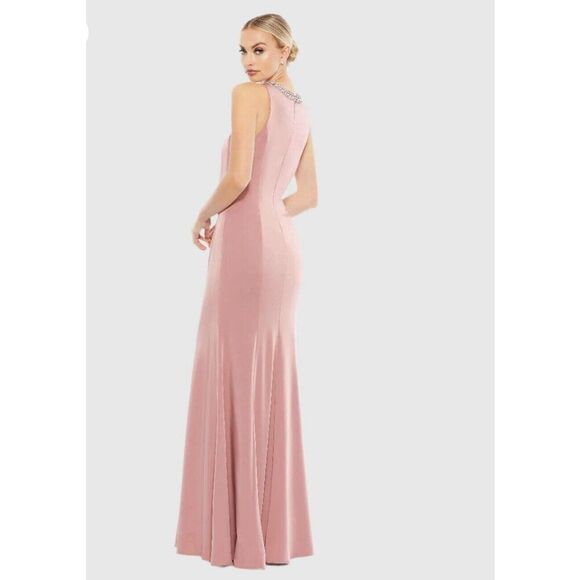 Ieena Mac Duggal Gown Dress Size 10 Pink Embellished Rhinestone Trumpet 49093 - Picture 3 of 10